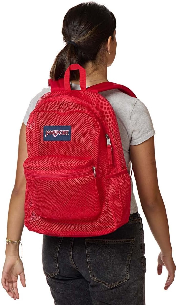 image:imageJanSport Eco Mesh Backpack Red Tape 17 x 125 x 6 Large SemiTransparent Bag for Adults with Laptop Sleeve Padded Back Panel Red TapeRed Tape