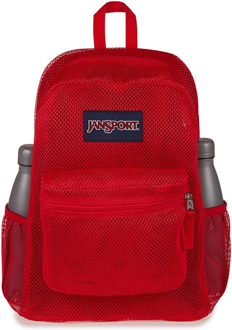 image:imageJanSport Eco Mesh Backpack Red Tape 17 x 125 x 6 Large SemiTransparent Bag for Adults with Laptop Sleeve Padded Back Panel Red TapeRed Tape