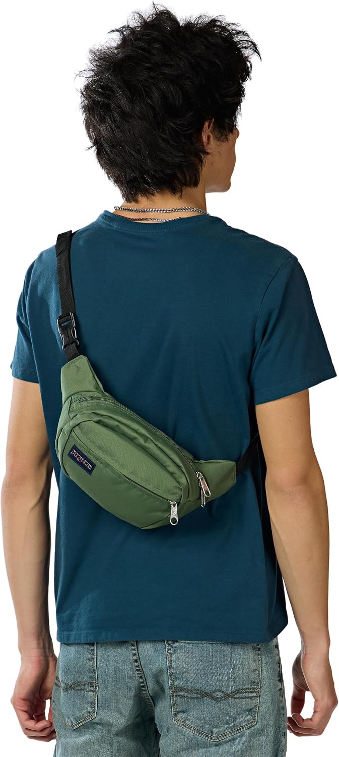 image:imageJanSport Fifth Avenue Fanny Pack Crossbody Bags for Women Men Stylish Durable Waist Bag with Adjustable Belt Main Zippered Pocket Quick Stash Pocket Travel Essentials BlackCargo Green