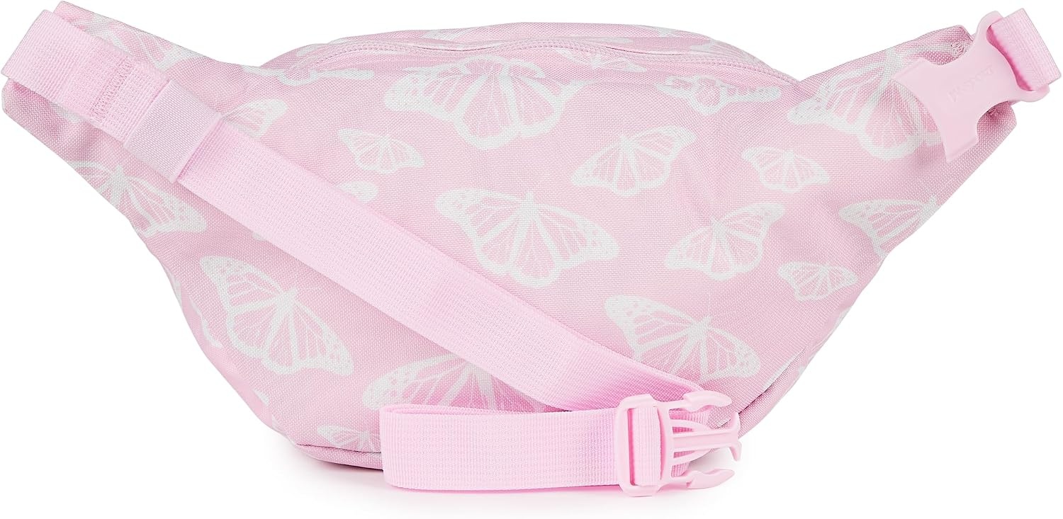 image:imageJanSport Fifth Avenue Fanny Pack Crossbody Bags for Women Men Stylish Durable Waist Bag with Adjustable Belt Main Zippered Pocket Quick Stash Pocket Travel Essentials BlackFlutter By Pink Ice