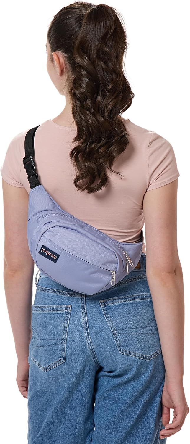 image:imageJanSport Fifth Avenue Fanny Pack Crossbody Bags for Women Men Stylish Durable Waist Bag with Adjustable Belt Main Zippered Pocket Quick Stash Pocket Travel Essentials BlackLavender Ash