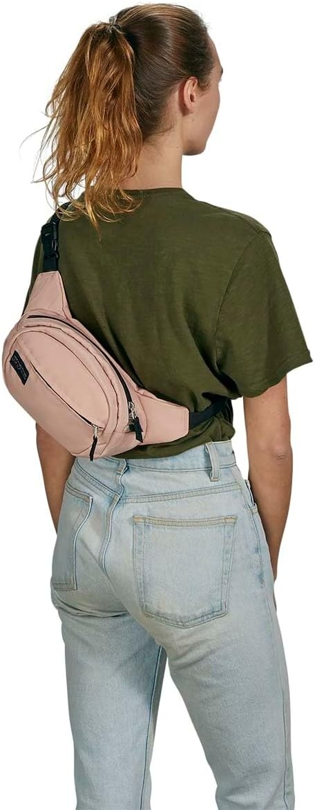 image:imageJanSport Fifth Avenue Fanny Pack Crossbody Bags for Women Men Stylish Durable Waist Bag with Adjustable Belt Main Zippered Pocket Quick Stash Pocket Travel Essentials BlackMisty Rose