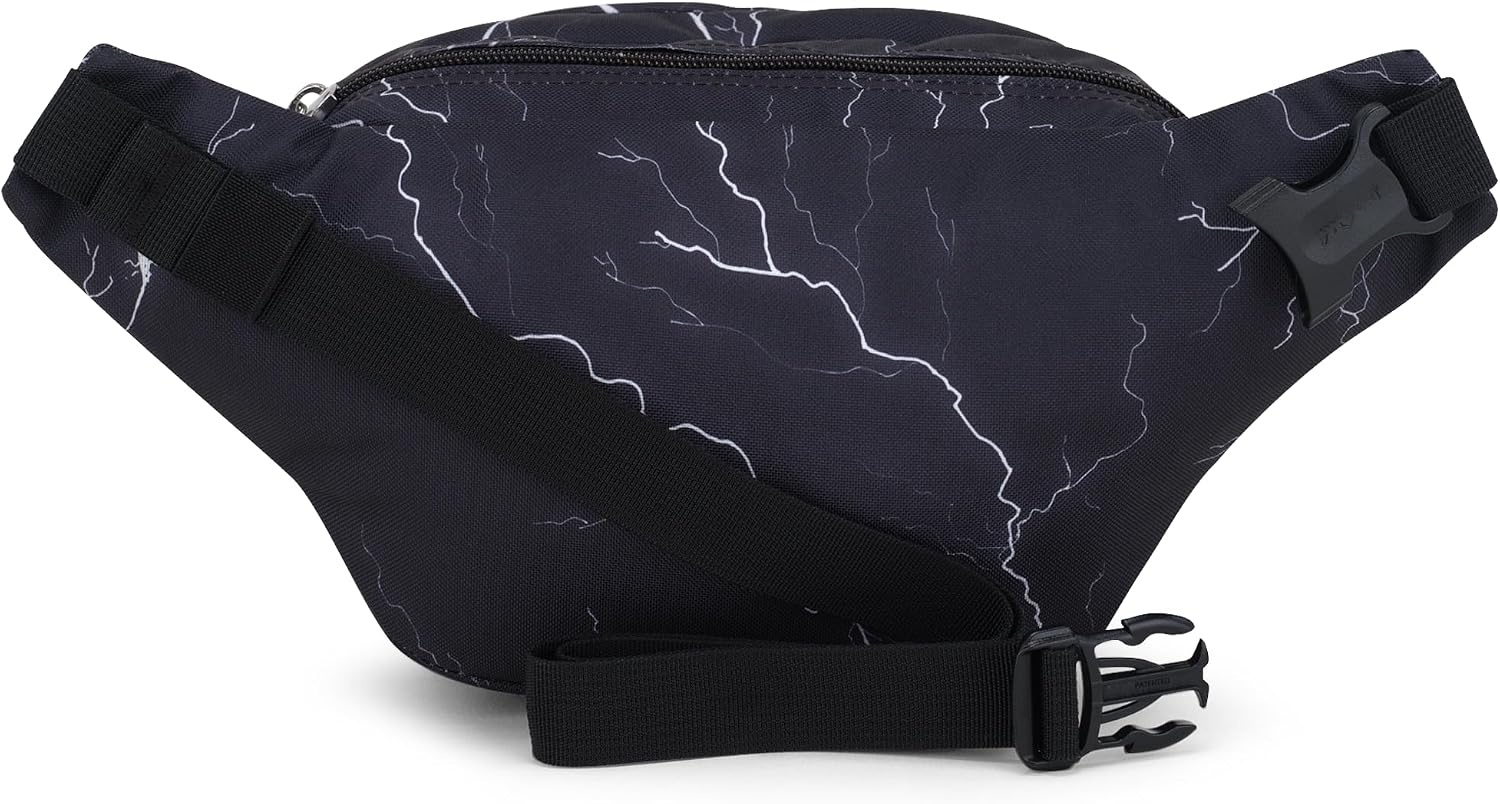 image:imageJanSport Fifth Avenue Fanny Pack Crossbody Bags for Women Men Stylish Durable Waist Bag with Adjustable Belt Main Zippered Pocket Quick Stash Pocket Travel Essentials BlackElectric Bolts