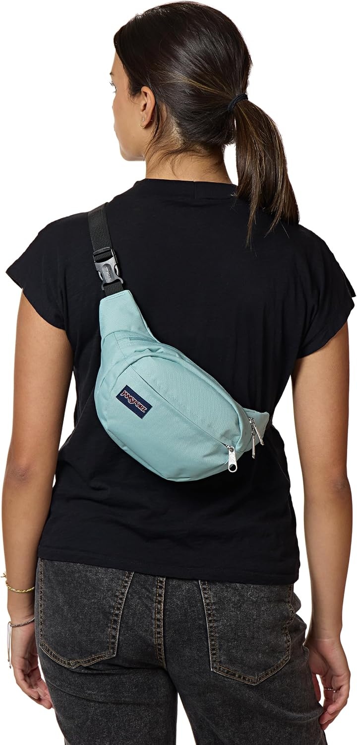 image:imageJanSport Fifth Avenue Fanny Pack Crossbody Bags for Women Men Stylish Durable Waist Bag with Adjustable Belt Main Zippered Pocket Quick Stash Pocket Travel Essentials BlackFaded Sage