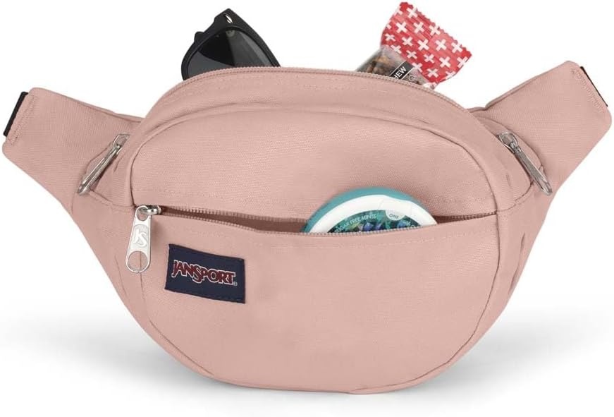 image:imageJanSport Fifth Avenue Fanny Pack Crossbody Bags for Women Men Stylish Durable Waist Bag with Adjustable Belt Main Zippered Pocket Quick Stash Pocket Travel Essentials BlackMisty Rose