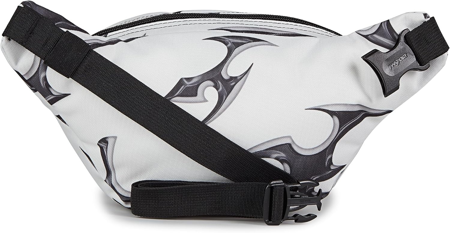image:imageJanSport Fifth Avenue Fanny Pack Crossbody Bags for Women Men Stylish Durable Waist Bag with Adjustable Belt Main Zippered Pocket Quick Stash Pocket Travel Essentials BlackCyber Silver White