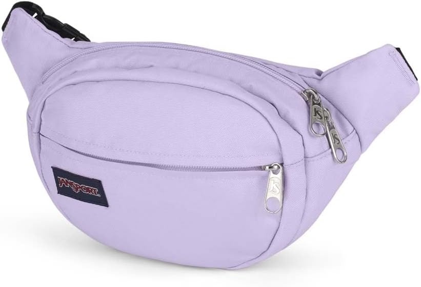 image:imageJanSport Fifth Avenue Fanny Pack Crossbody Bags for Women Men Stylish Durable Waist Bag with Adjustable Belt Main Zippered Pocket Quick Stash Pocket Travel Essentials BlackPastel Lilac