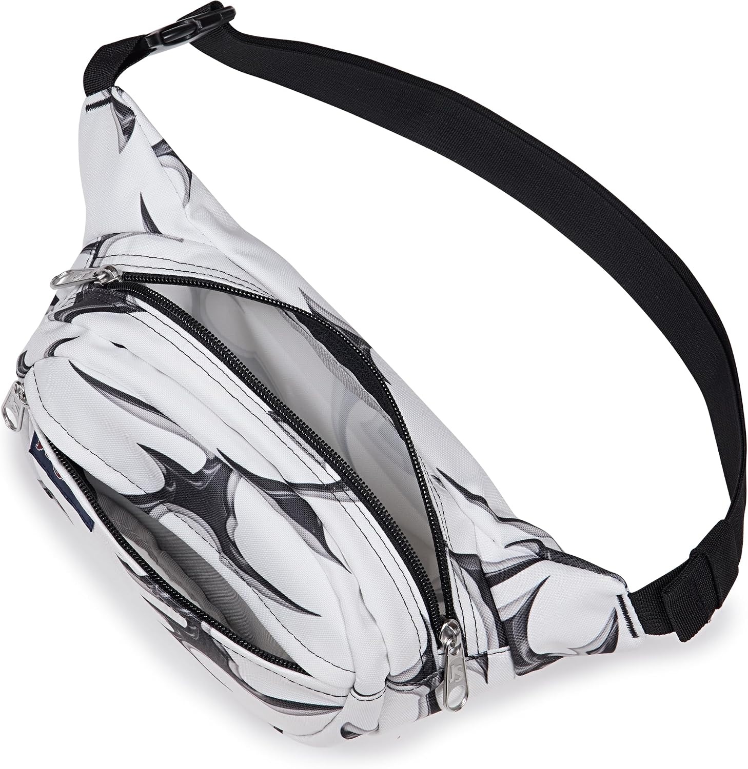 image:imageJanSport Fifth Avenue Fanny Pack Crossbody Bags for Women Men Stylish Durable Waist Bag with Adjustable Belt Main Zippered Pocket Quick Stash Pocket Travel Essentials BlackCyber Silver White