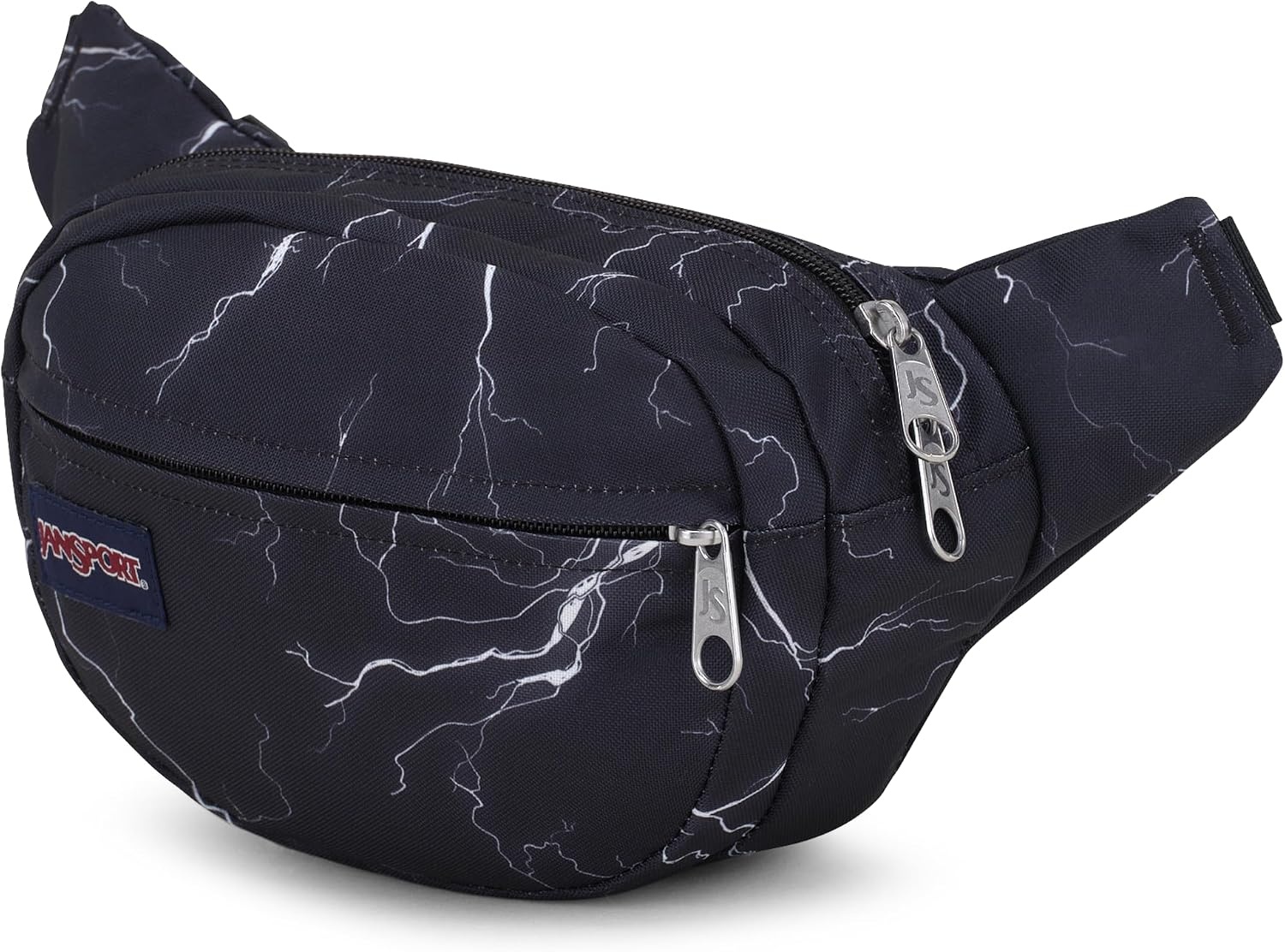 image:imageJanSport Fifth Avenue Fanny Pack Crossbody Bags for Women Men Stylish Durable Waist Bag with Adjustable Belt Main Zippered Pocket Quick Stash Pocket Travel Essentials BlackElectric Bolts
