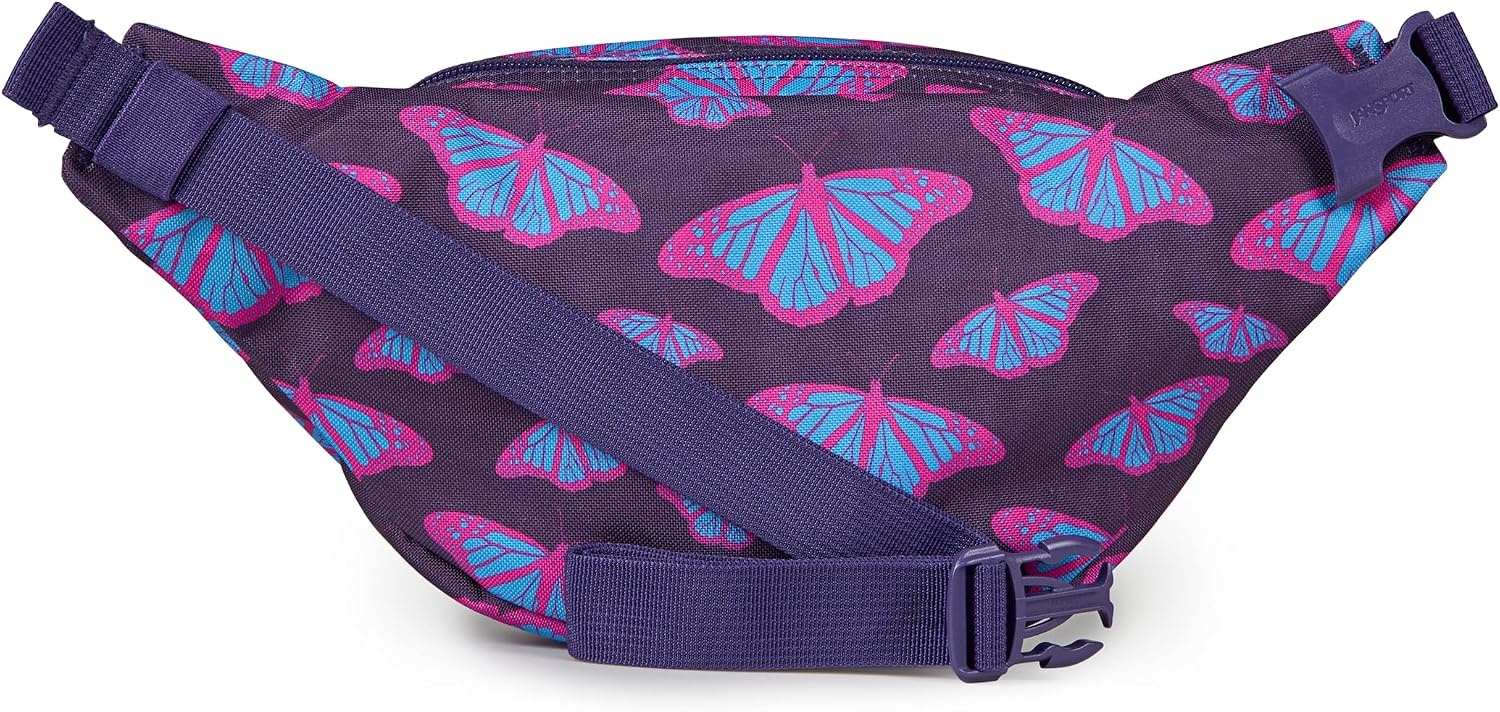 image:imageJanSport Fifth Avenue Fanny Pack Crossbody Bags for Women Men Stylish Durable Waist Bag with Adjustable Belt Main Zippered Pocket Quick Stash Pocket Travel Essentials BlackFlutter By Purple