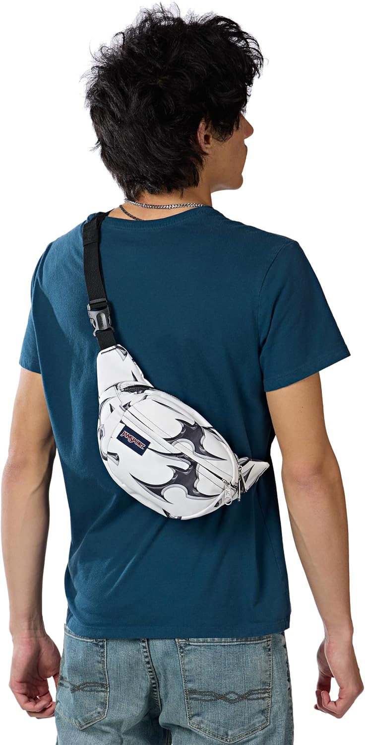 image:imageJanSport Fifth Avenue Fanny Pack Crossbody Bags for Women Men Stylish Durable Waist Bag with Adjustable Belt Main Zippered Pocket Quick Stash Pocket Travel Essentials BlackCyber Silver White