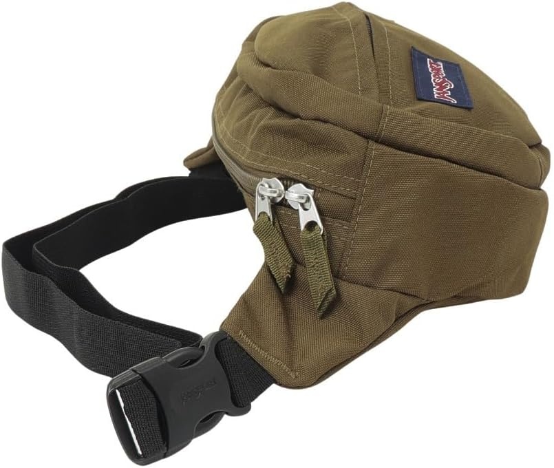 image:imageJanSport Fifth Avenue Fanny Pack Crossbody Bags for Women Men Stylish Durable Waist Bag with Adjustable Belt Main Zippered Pocket Quick Stash Pocket Travel Essentials BlackArmy Green