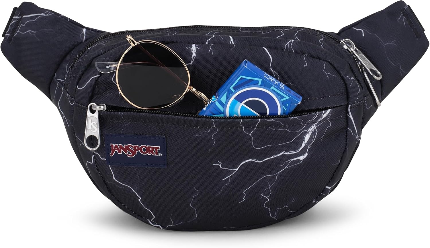 image:imageJanSport Fifth Avenue Fanny Pack Crossbody Bags for Women Men Stylish Durable Waist Bag with Adjustable Belt Main Zippered Pocket Quick Stash Pocket Travel Essentials BlackElectric Bolts