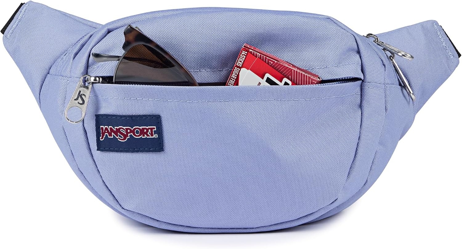 image:imageJanSport Fifth Avenue Fanny Pack Crossbody Bags for Women Men Stylish Durable Waist Bag with Adjustable Belt Main Zippered Pocket Quick Stash Pocket Travel Essentials BlackLavender Ash