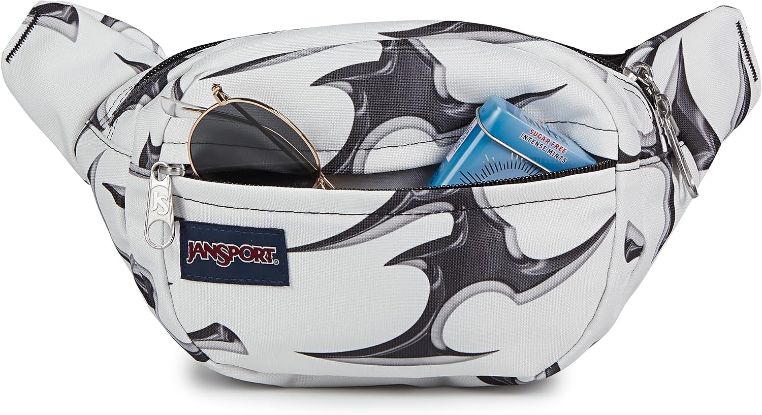 image:imageJanSport Fifth Avenue Fanny Pack Crossbody Bags for Women Men Stylish Durable Waist Bag with Adjustable Belt Main Zippered Pocket Quick Stash Pocket Travel Essentials BlackCyber Silver White