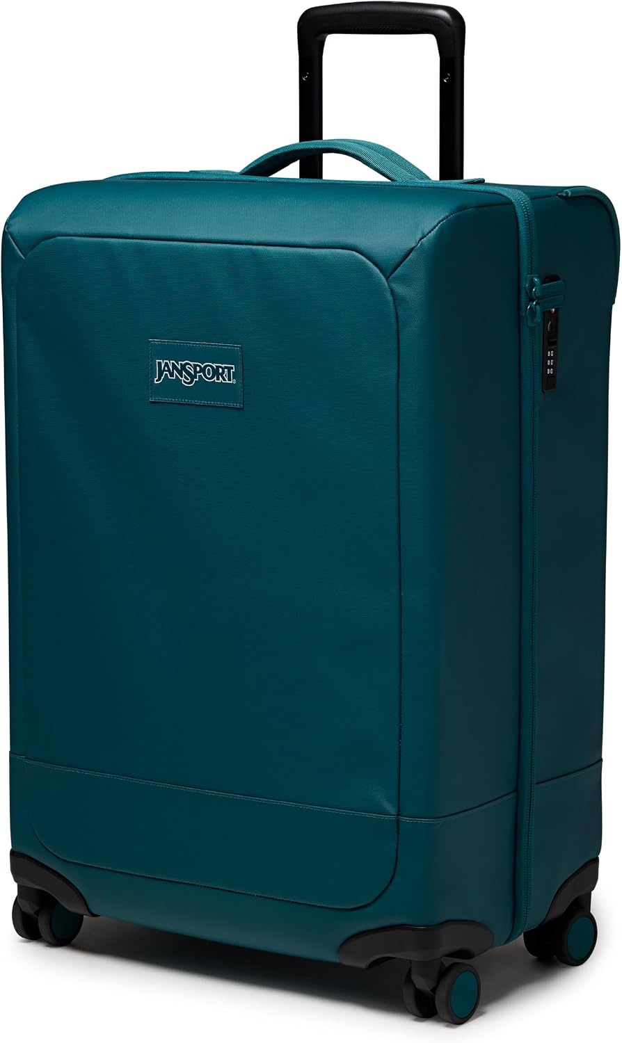 image:imageJanSport Good Latitude Carry On Spinner Suitcase 42L Water Resistant Travel Luggage with 16 Inch Laptop Sleeve Durable Lightweight Rolling Hardside Softside Carryon Bag Elemental BlueEmerald Pool