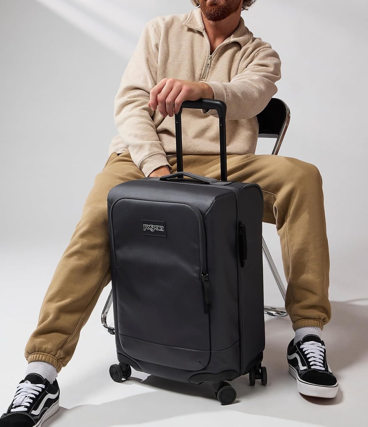 image:imageJanSport Good Latitude Carry On Spinner Suitcase 42L Water Resistant Travel Luggage with 16 Inch Laptop Sleeve Durable Lightweight Rolling Hardside Softside Carryon Bag Elemental BlueSmokey Grit