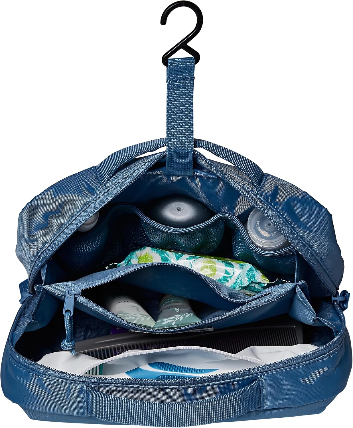 image:imageJanSport Good Latitude Hanging Toiletry Bag for Travel Accordion Cosmetic Case with Waterproof Toothbrush Pocket Hygiene Organizer 6L Smokey GritElemental Blue