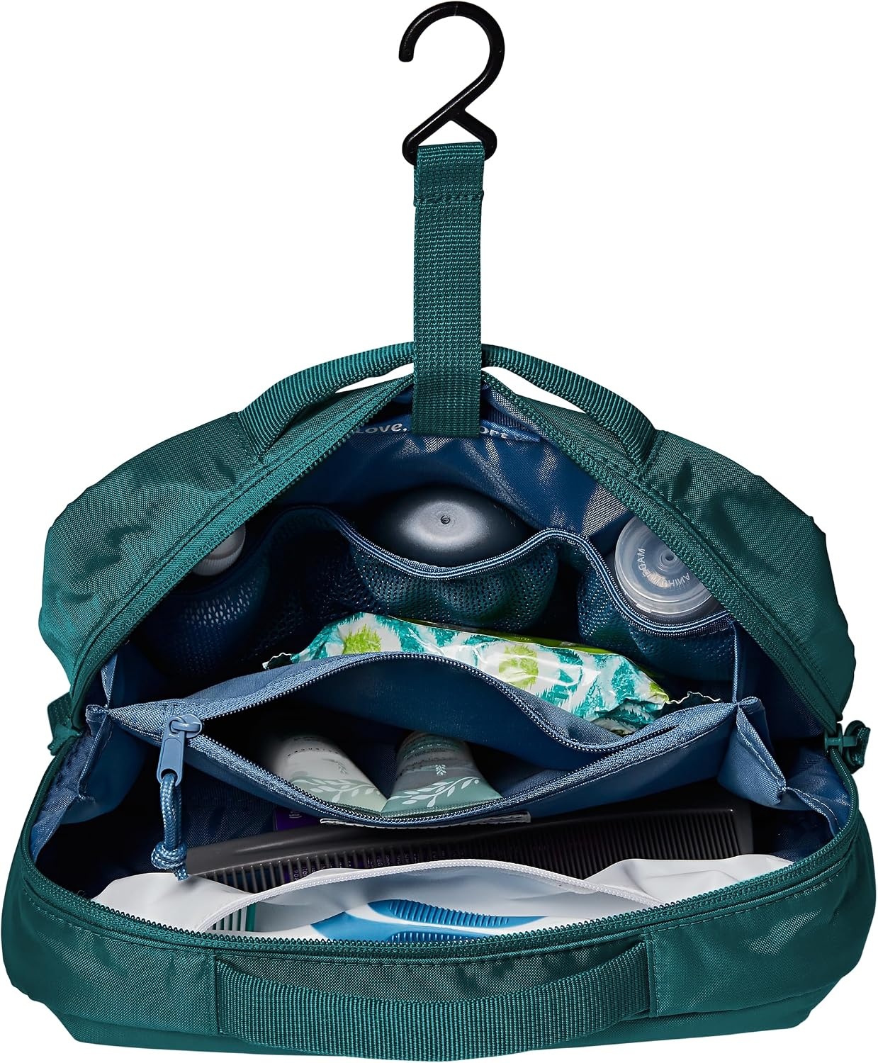 image:imageJanSport Good Latitude Hanging Toiletry Bag for Travel Accordion Cosmetic Case with Waterproof Toothbrush Pocket Hygiene Organizer 6L Smokey GritEmerald Pool