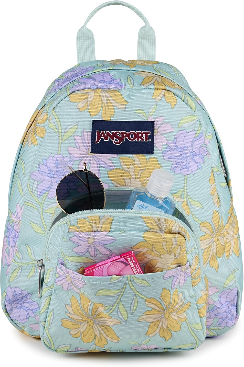image:imageJanSport Half Pint Mini Backpack 102 L Durable Mini Bag Purse with Adjustable Shoulder Straps Single Main Compartment Zippered Stash Pocket BlackFaded Floral Fresh Mint