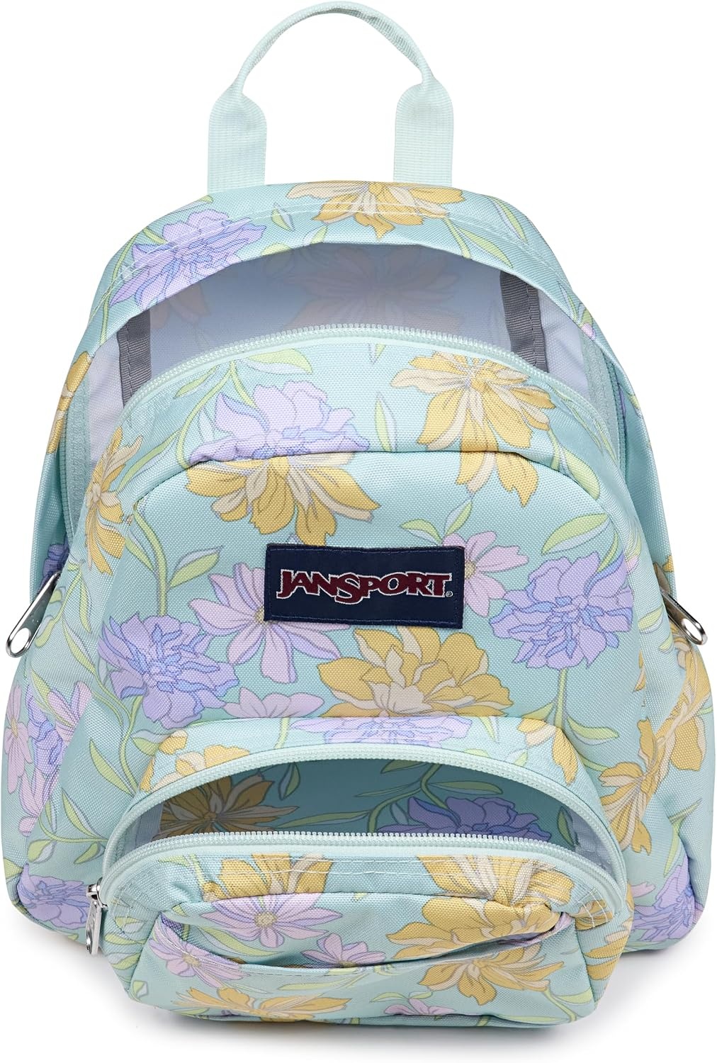 image:imageJanSport Half Pint Mini Backpack 102 L Durable Mini Bag Purse with Adjustable Shoulder Straps Single Main Compartment Zippered Stash Pocket BlackFaded Floral Fresh Mint