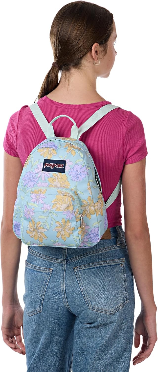 image:imageJanSport Half Pint Mini Backpack 102 L Durable Mini Bag Purse with Adjustable Shoulder Straps Single Main Compartment Zippered Stash Pocket BlackFaded Floral Fresh Mint