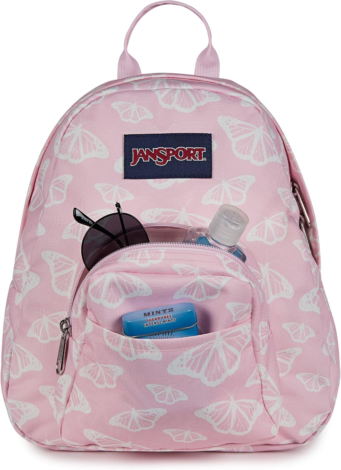image:imageJanSport Half Pint Mini Backpack 102 L Durable Mini Bag Purse with Adjustable Shoulder Straps Single Main Compartment Zippered Stash Pocket BlackFlutter By Pink IceWhitePink Ice