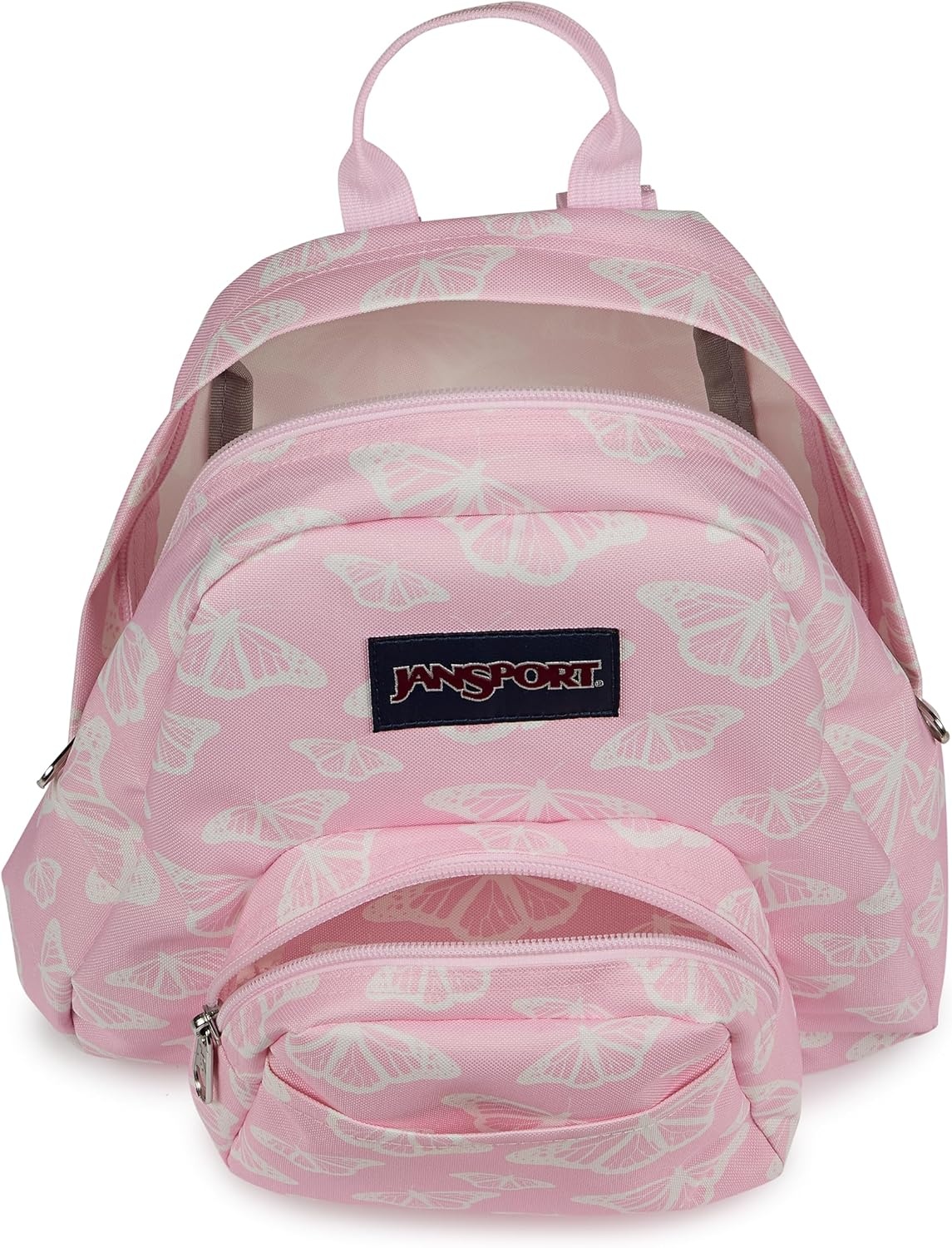 image:imageJanSport Half Pint Mini Backpack 102 L Durable Mini Bag Purse with Adjustable Shoulder Straps Single Main Compartment Zippered Stash Pocket BlackFlutter By Pink IceWhitePink Ice