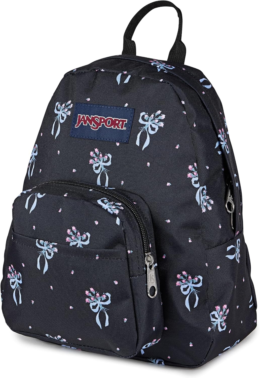 image:imageJanSport Half Pint Mini Backpack 102 L Durable Mini Bag Purse with Adjustable Shoulder Straps Single Main Compartment Zippered Stash Pocket BlackPastel Petals BlackBluePinkGreen