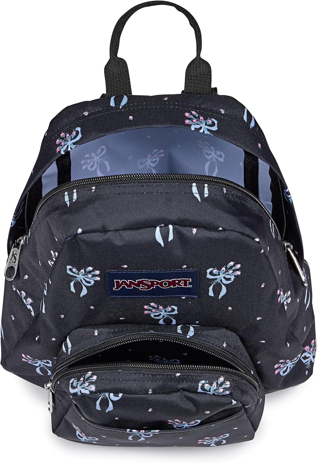 image:imageJanSport Half Pint Mini Backpack 102 L Durable Mini Bag Purse with Adjustable Shoulder Straps Single Main Compartment Zippered Stash Pocket BlackPastel Petals BlackBluePinkGreen