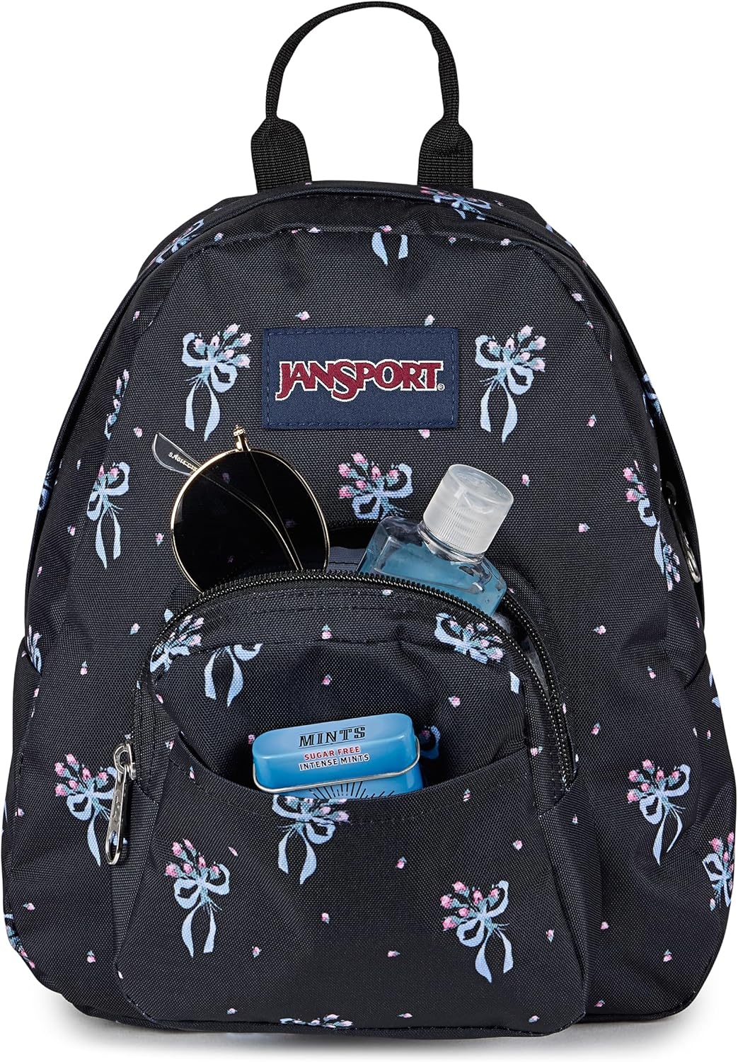 image:imageJanSport Half Pint Mini Backpack 102 L Durable Mini Bag Purse with Adjustable Shoulder Straps Single Main Compartment Zippered Stash Pocket BlackPastel Petals BlackBluePinkGreen