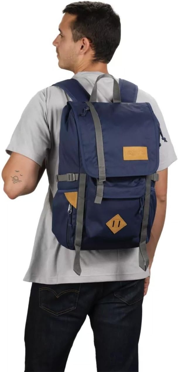 image:imageJanSport Hatchet Backpack 15inch Padded Laptop Compartment Dual Water Bottle Pockets Side Compression Straps BlackNavy