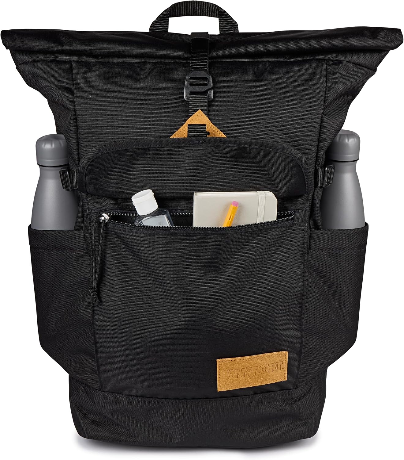 image:imageJanSport Hatchet Rolltop Backpack 17inch Padded Laptop Sleeve Spacious Main Compartment Dual Water Bottle Pockets BlackBlack