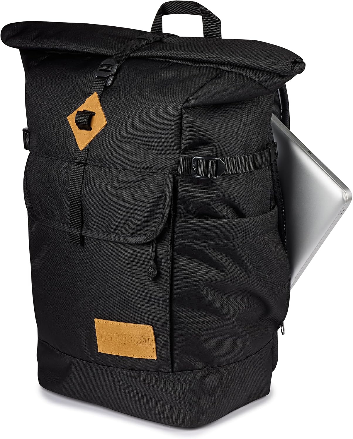 image:imageJanSport Hatchet Rolltop Backpack 17inch Padded Laptop Sleeve Spacious Main Compartment Dual Water Bottle Pockets BlackBlack