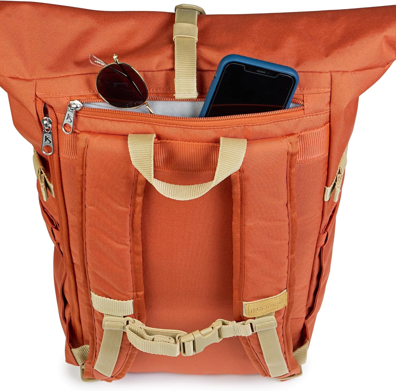 image:imageJanSport Hatchet Rolltop Backpack 17inch Padded Laptop Sleeve Spacious Main Compartment Dual Water Bottle Pockets BlackDune Red