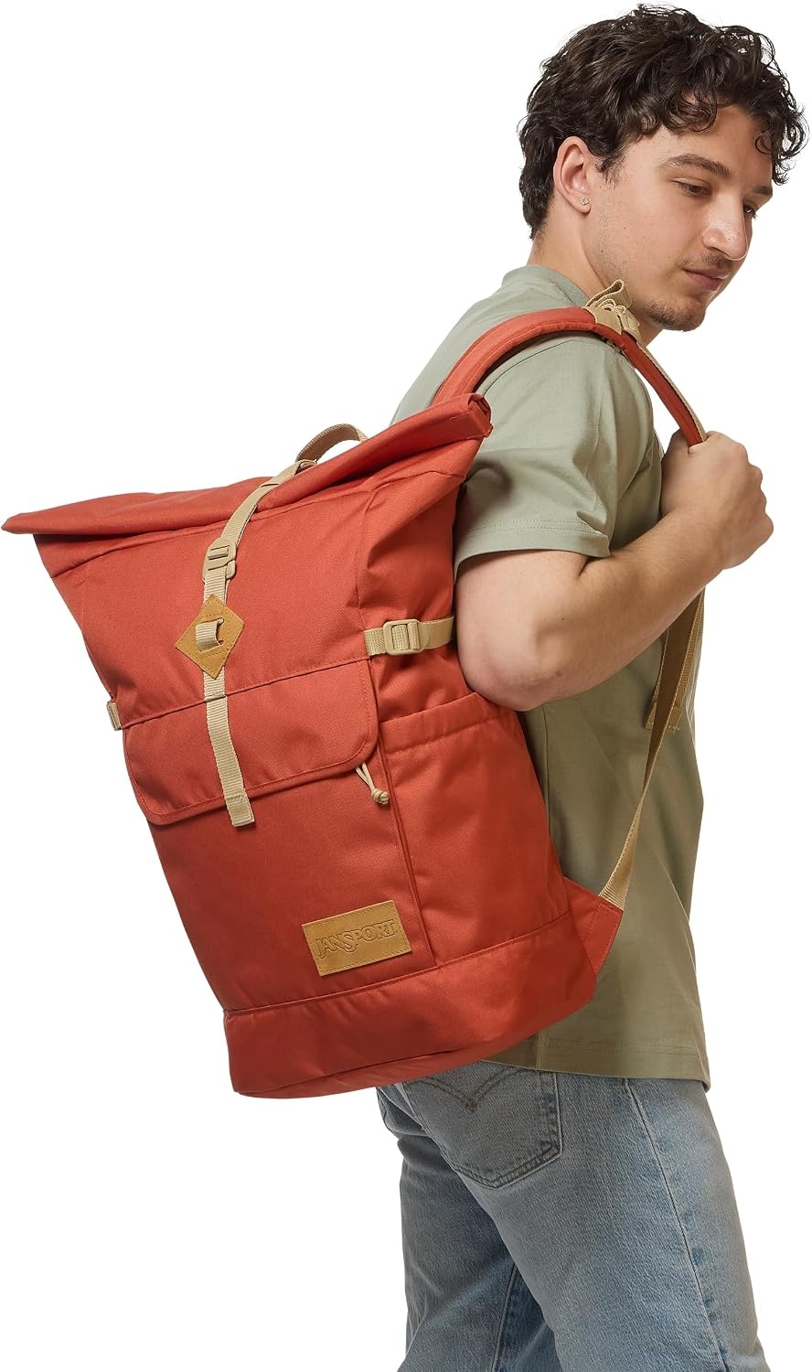 image:imageJanSport Hatchet Rolltop Backpack 17inch Padded Laptop Sleeve Spacious Main Compartment Dual Water Bottle Pockets BlackDune Red
