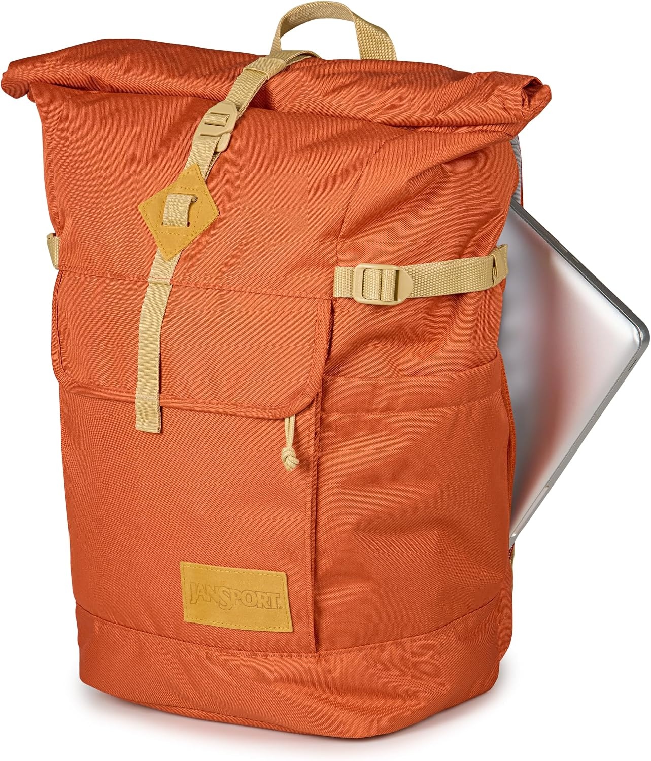image:imageJanSport Hatchet Rolltop Backpack 17inch Padded Laptop Sleeve Spacious Main Compartment Dual Water Bottle Pockets BlackDune Red