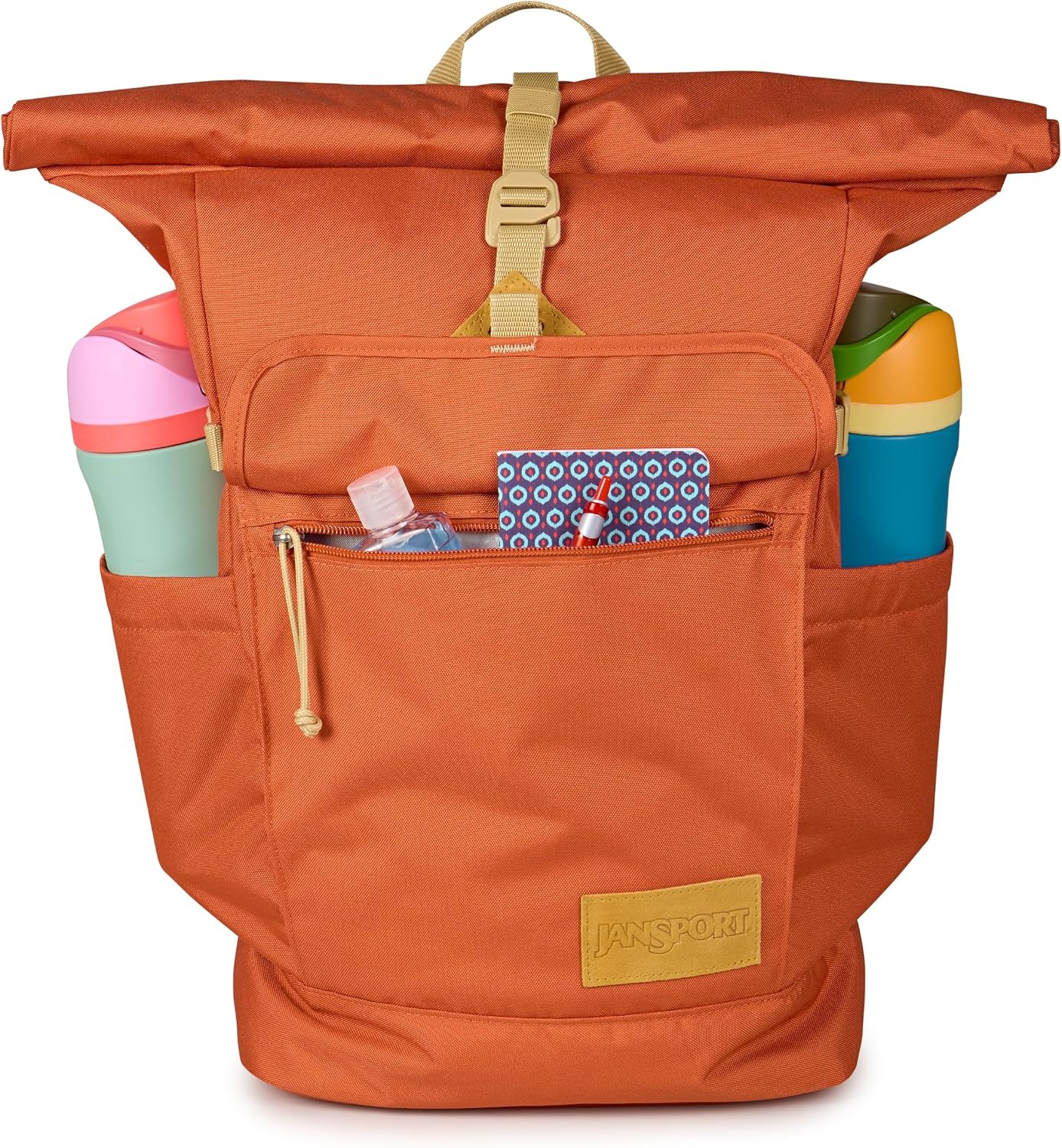 image:imageJanSport Hatchet Rolltop Backpack 17inch Padded Laptop Sleeve Spacious Main Compartment Dual Water Bottle Pockets BlackDune Red