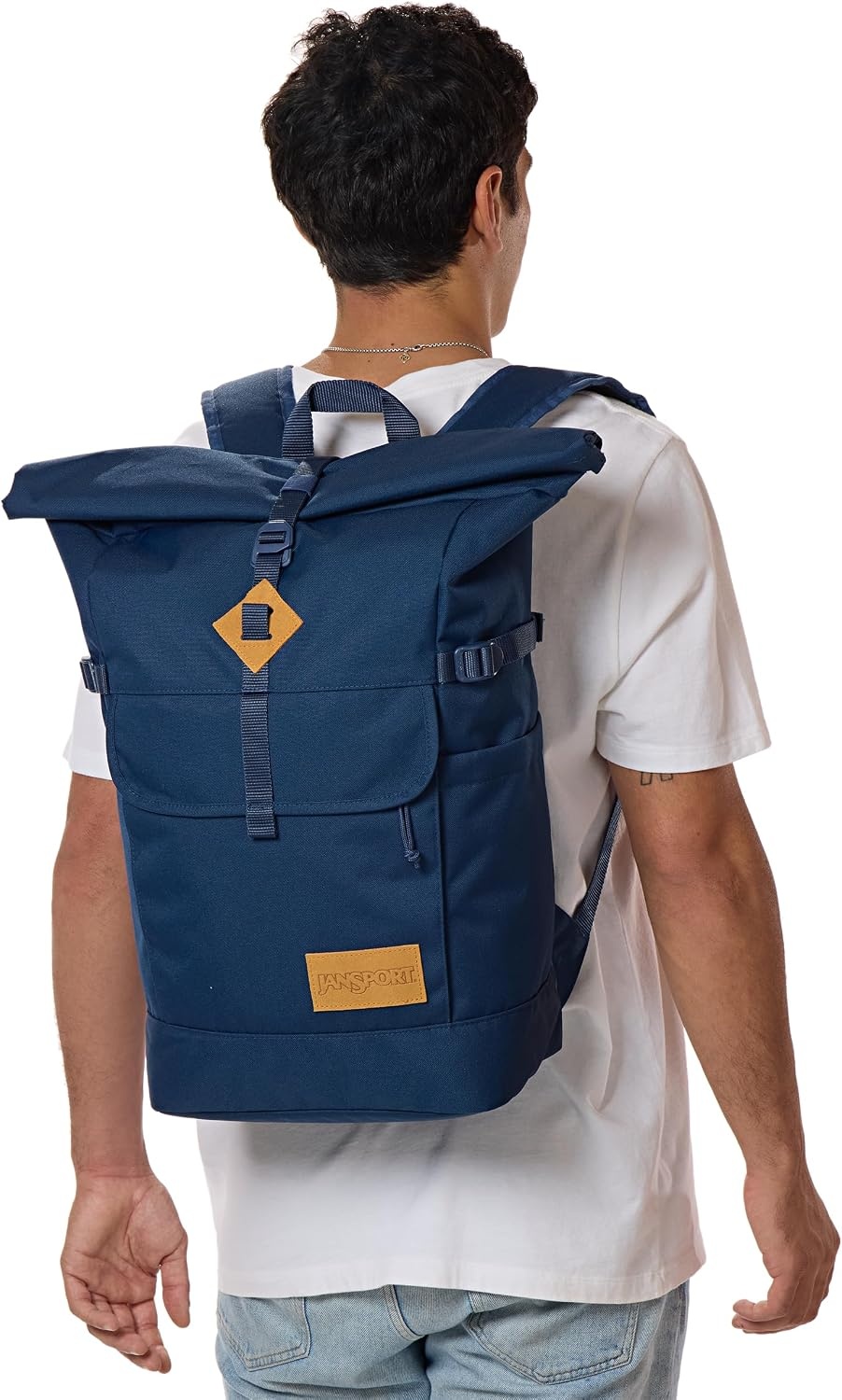 image:imageJanSport Hatchet Rolltop Backpack 17inch Padded Laptop Sleeve Spacious Main Compartment Dual Water Bottle Pockets BlackNavy