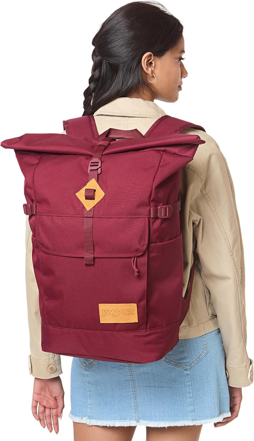 image:imageJanSport Hatchet Rolltop Backpack 17inch Padded Laptop Sleeve Spacious Main Compartment Dual Water Bottle Pockets BlackRusset Red