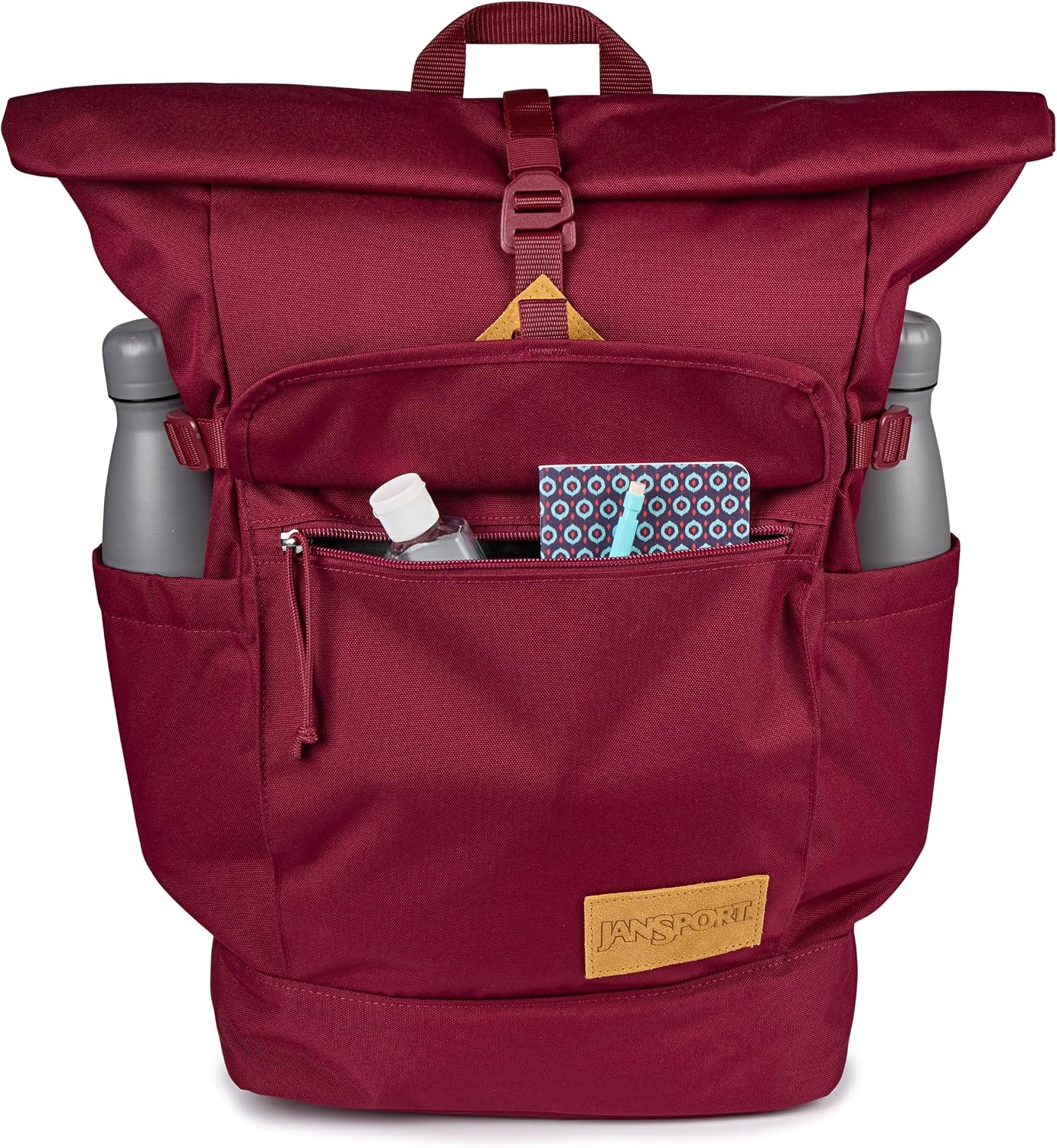 image:imageJanSport Hatchet Rolltop Backpack 17inch Padded Laptop Sleeve Spacious Main Compartment Dual Water Bottle Pockets BlackRusset Red