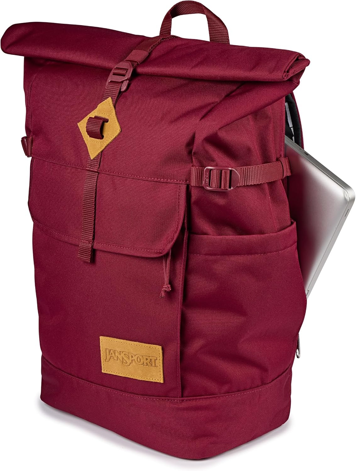 image:imageJanSport Hatchet Rolltop Backpack 17inch Padded Laptop Sleeve Spacious Main Compartment Dual Water Bottle Pockets BlackRusset Red