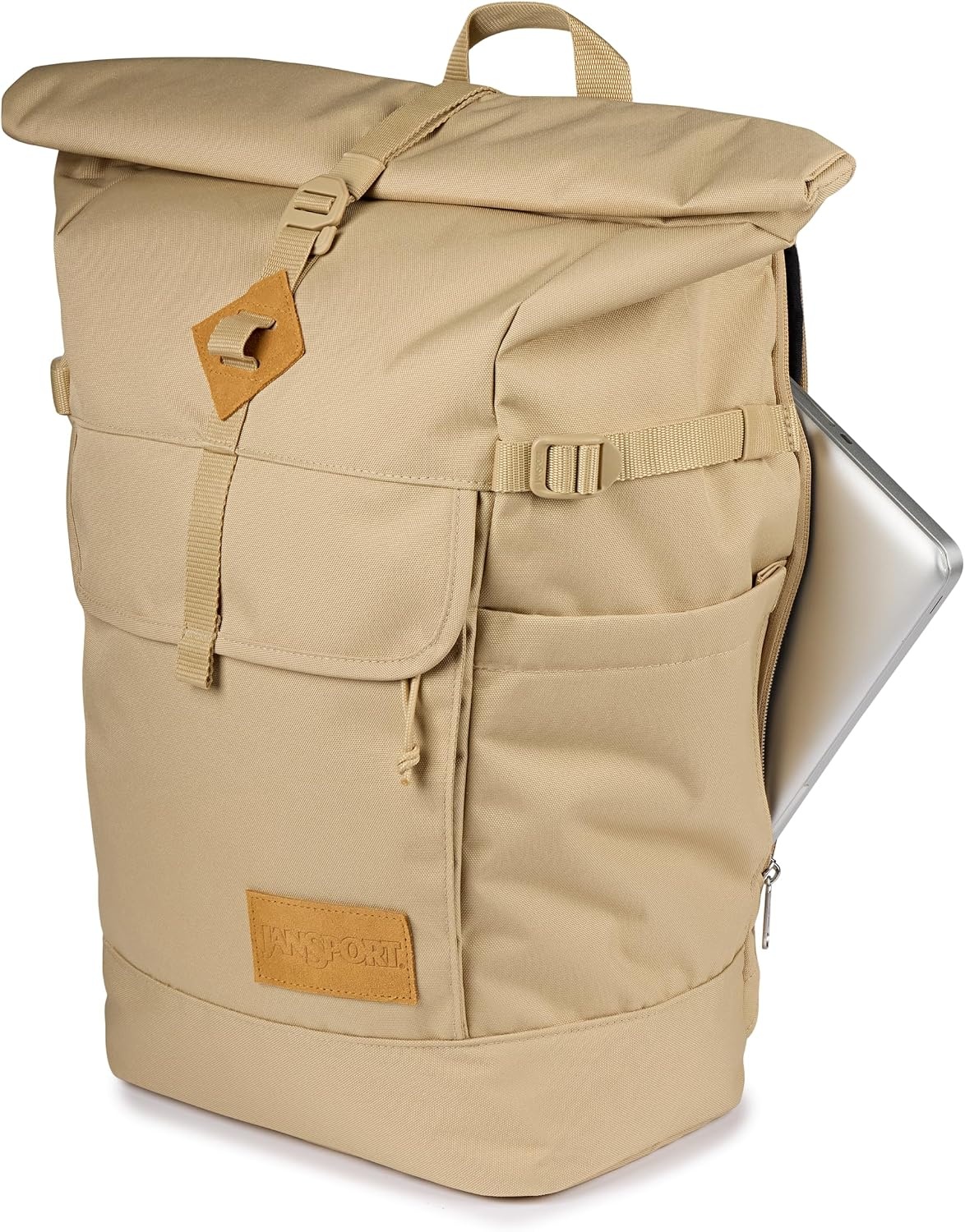 image:imageJanSport Hatchet Rolltop Backpack 17inch Padded Laptop Sleeve Spacious Main Compartment Dual Water Bottle Pockets BlackTravertine