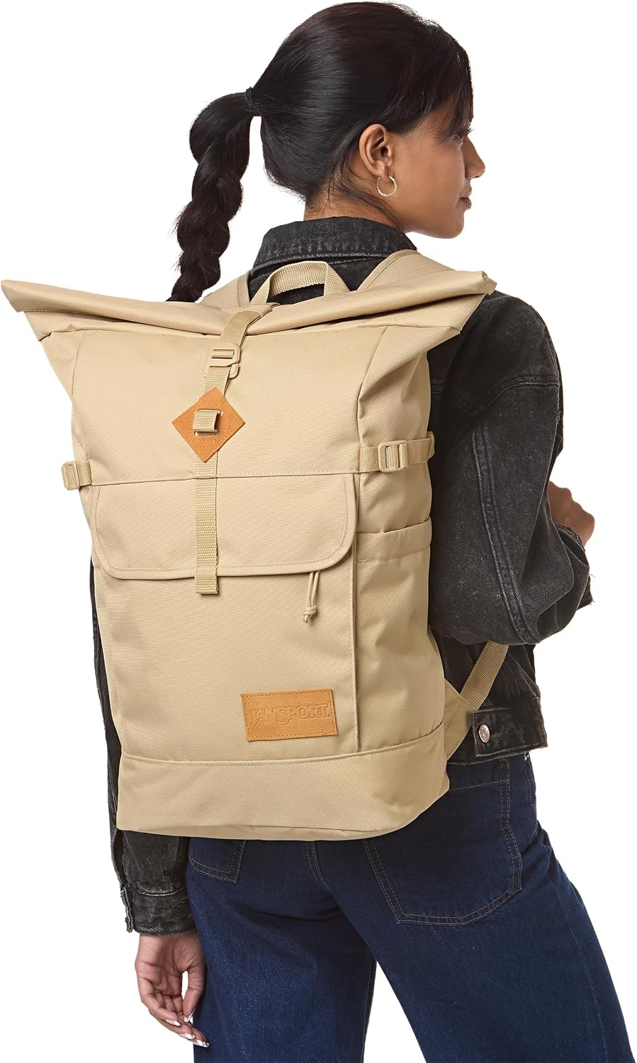 image:imageJanSport Hatchet Rolltop Backpack 17inch Padded Laptop Sleeve Spacious Main Compartment Dual Water Bottle Pockets BlackTravertine