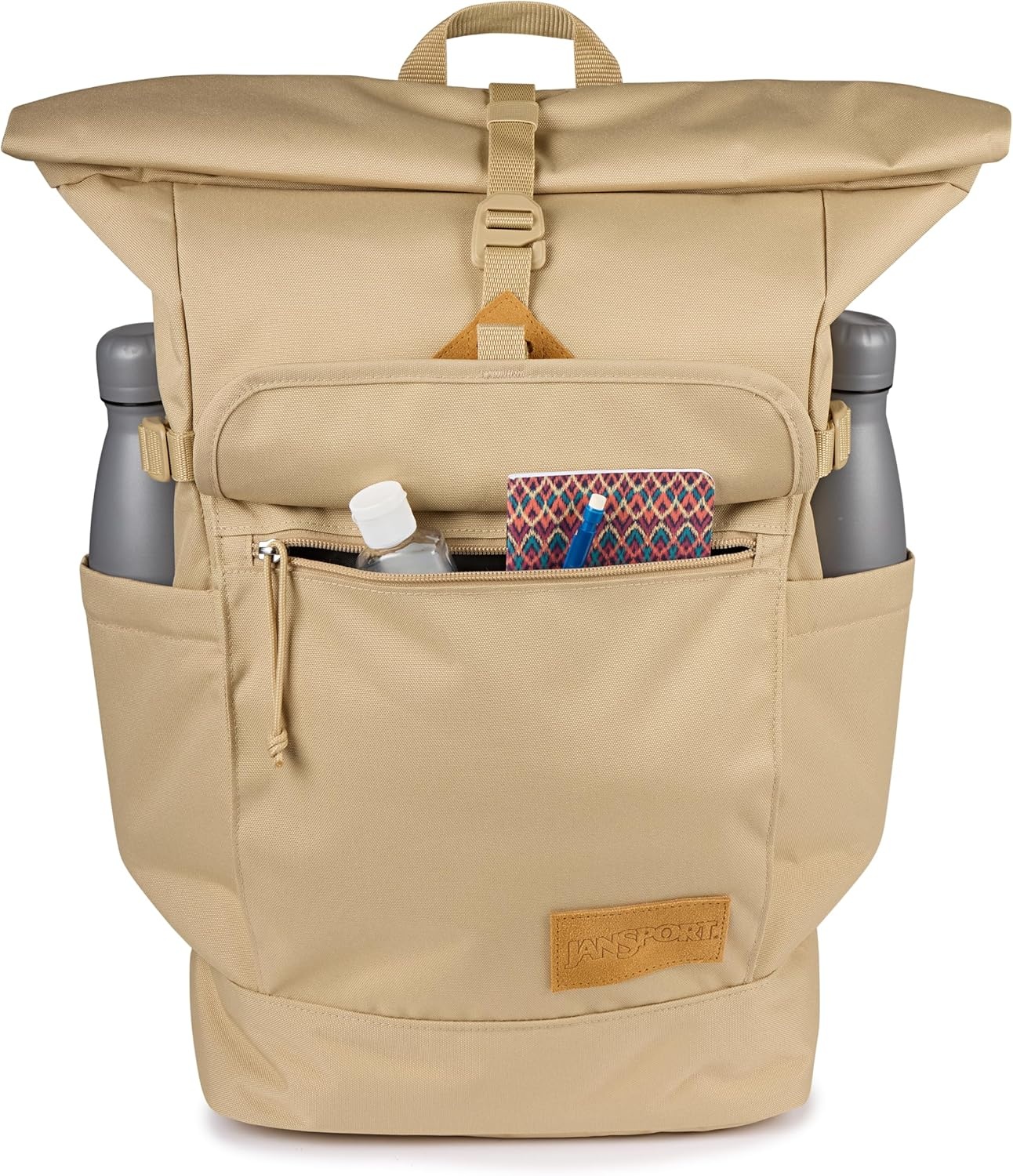 image:imageJanSport Hatchet Rolltop Backpack 17inch Padded Laptop Sleeve Spacious Main Compartment Dual Water Bottle Pockets BlackTravertine