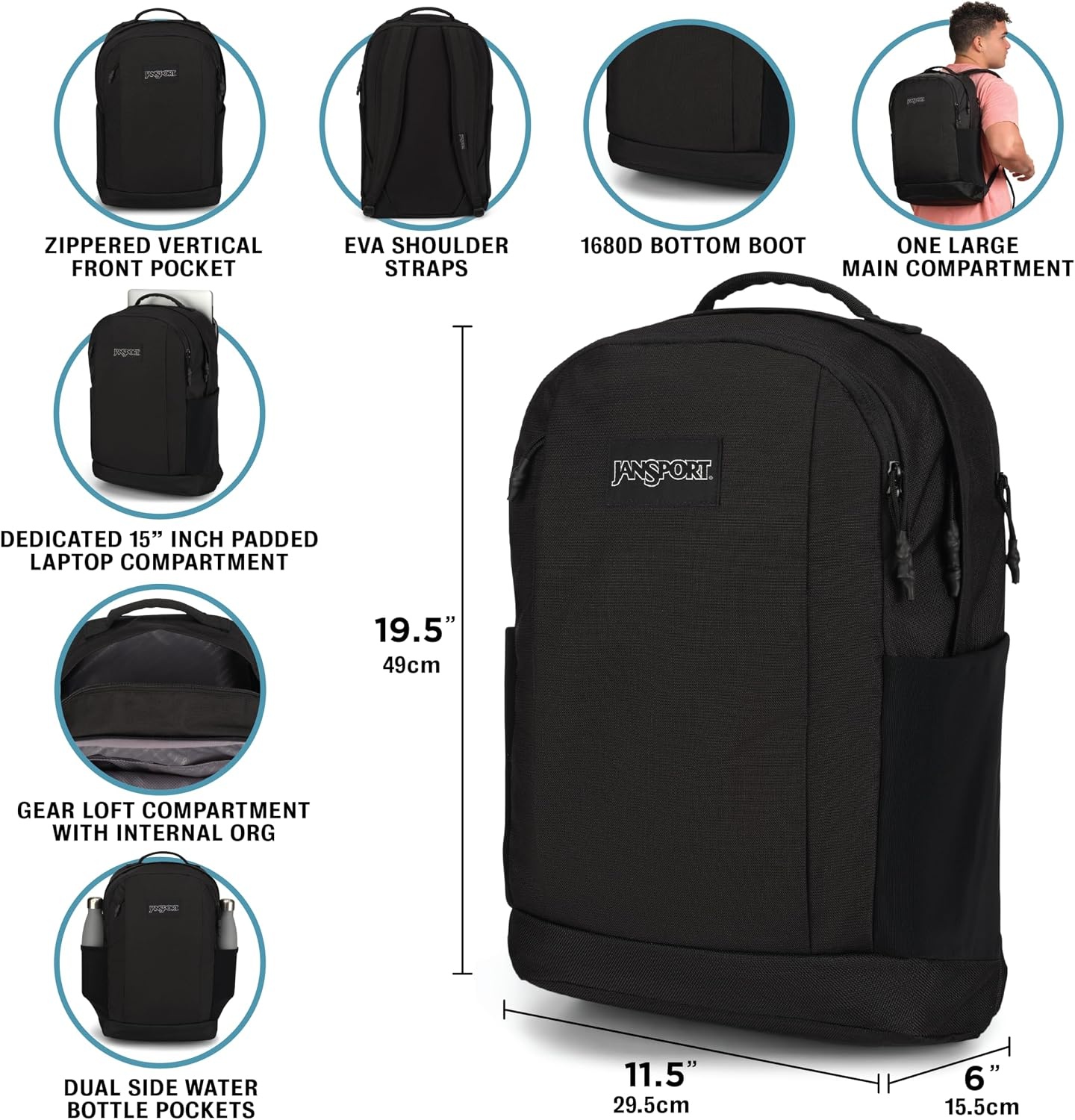 image:imageJanSport Inbound Pack Large Main Compartment Dual Water Bottle Pockets and Dedicated 15Inch Padded Laptop Pocket Cargo GreenMisty Rose