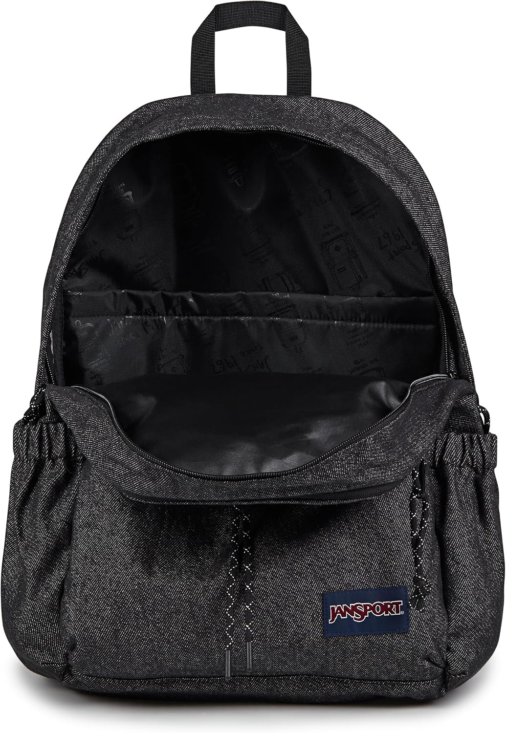 image:imageJanSport Lounge Pack FX Large Main Compartment Dual Water Bottle Pockets Front Drawcord Pocket Padded Laptop Sleeve Black DenimBlack Denim