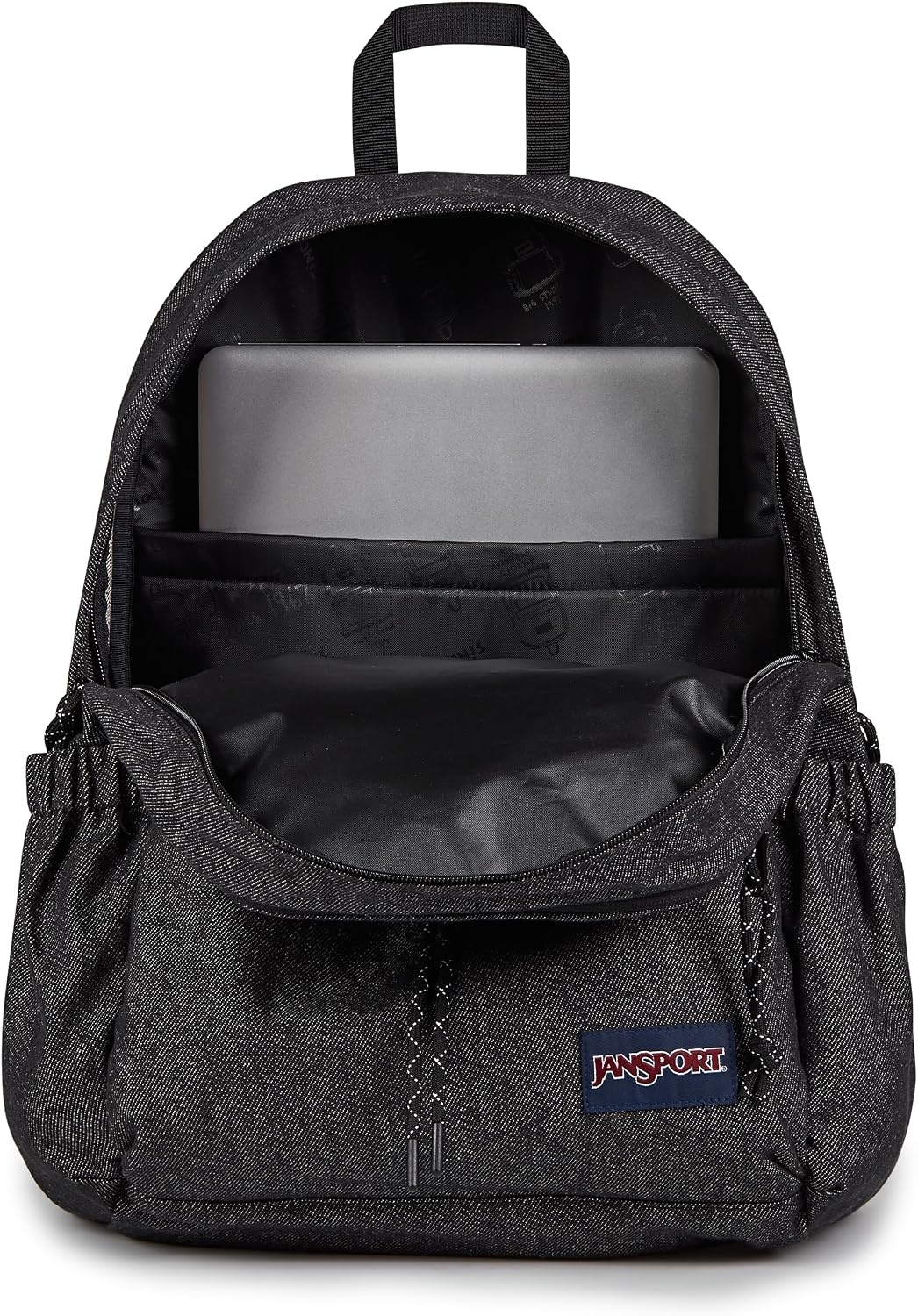 image:imageJanSport Lounge Pack FX Large Main Compartment Dual Water Bottle Pockets Front Drawcord Pocket Padded Laptop Sleeve Black DenimBlack Denim