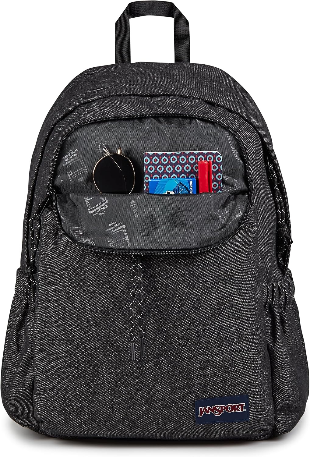 image:imageJanSport Lounge Pack FX Large Main Compartment Dual Water Bottle Pockets Front Drawcord Pocket Padded Laptop Sleeve Black DenimBlack Denim