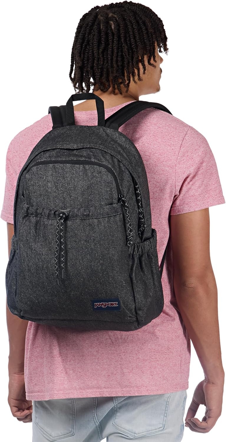 image:imageJanSport Lounge Pack FX Large Main Compartment Dual Water Bottle Pockets Front Drawcord Pocket Padded Laptop Sleeve Black DenimBlack Denim
